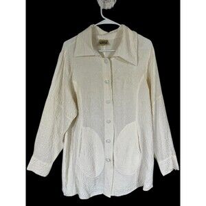 URU Vtg FAB Ivory Embossed Washable Silk Floral Tunic Top Pockets Flowy Art  O/S